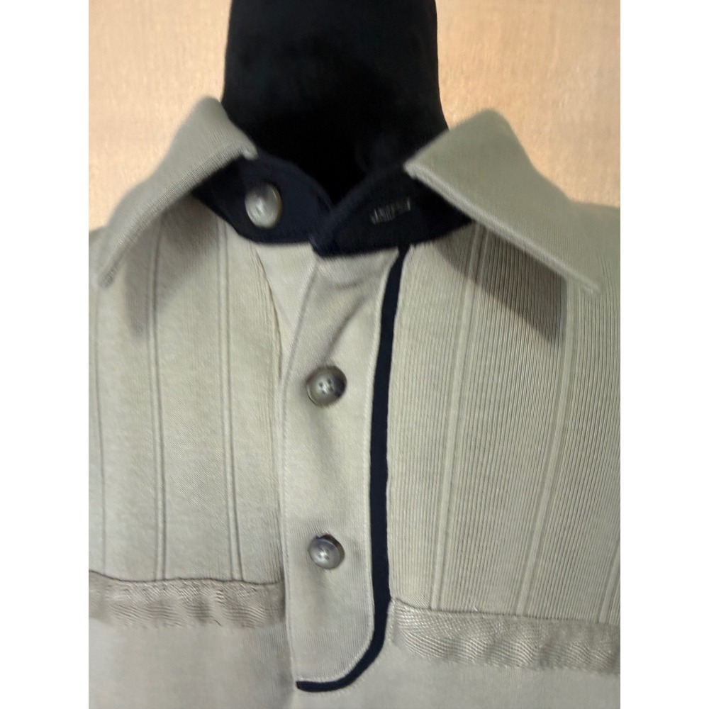 Classics by Palmland Mens Tan Textured Banded Bottom Polo Shirt XL Retro Ribbed - Picture 2 of 4